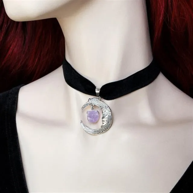 VenusFox Black Velvet Choker Necklace, Gothic Victorian Black Cameo