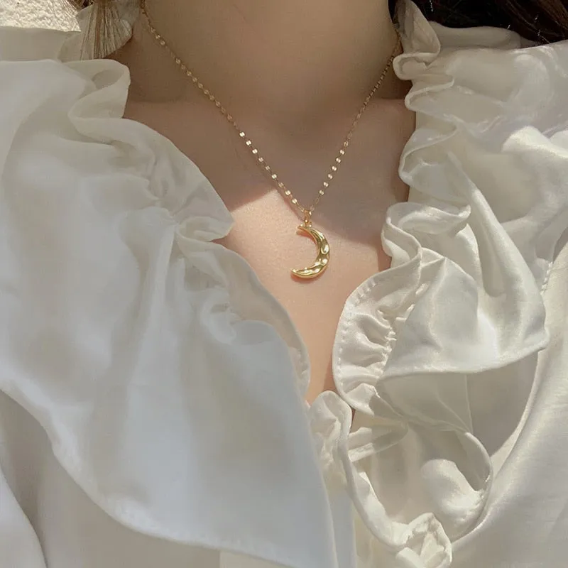 VenusFox High Quality Korean 14k Gold Plated Fine Jewelry Women Fairy Double Chains Necklaces for Female Star Moon Pendant Mom Gifts