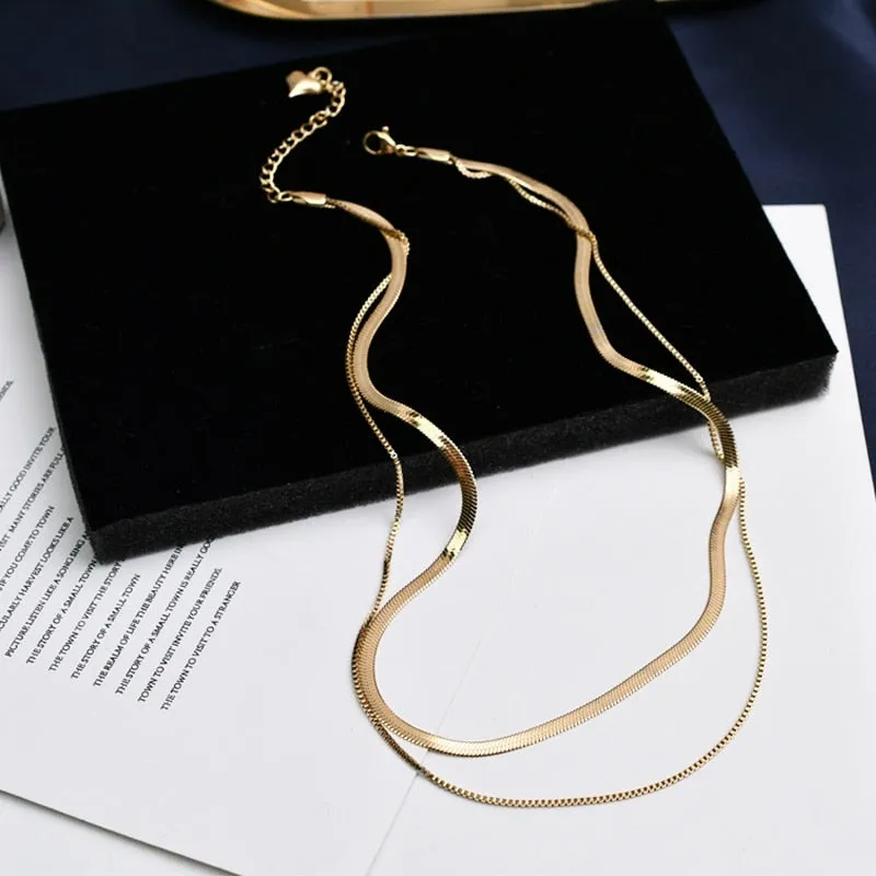 VenusFox High Quality Korean 14k Gold Plated Fine Jewelry Women Fairy Double Chains Necklaces for Female Star Moon Pendant Mom Gifts