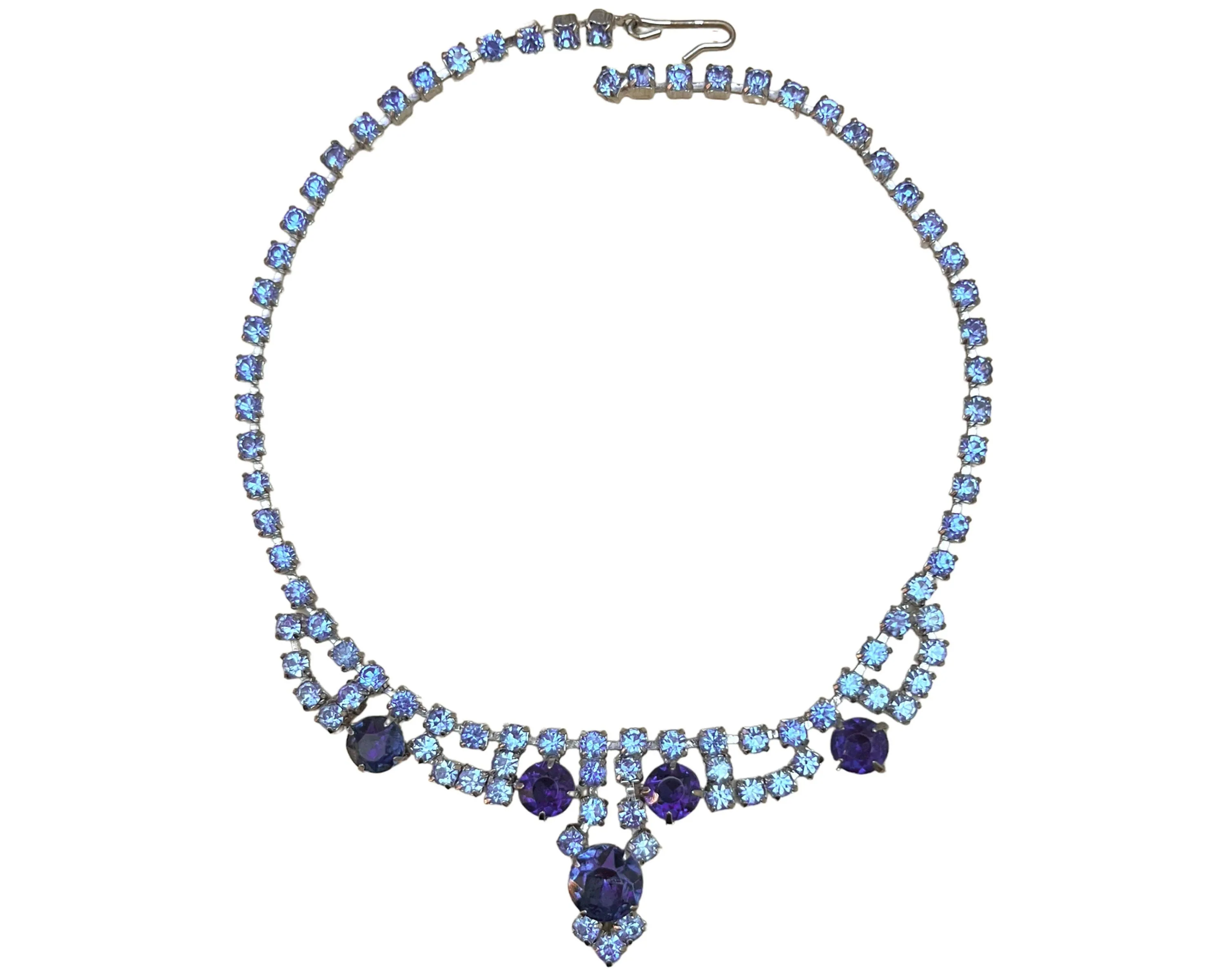 Vintage 1950s Blue Rhinestone Choker Necklace