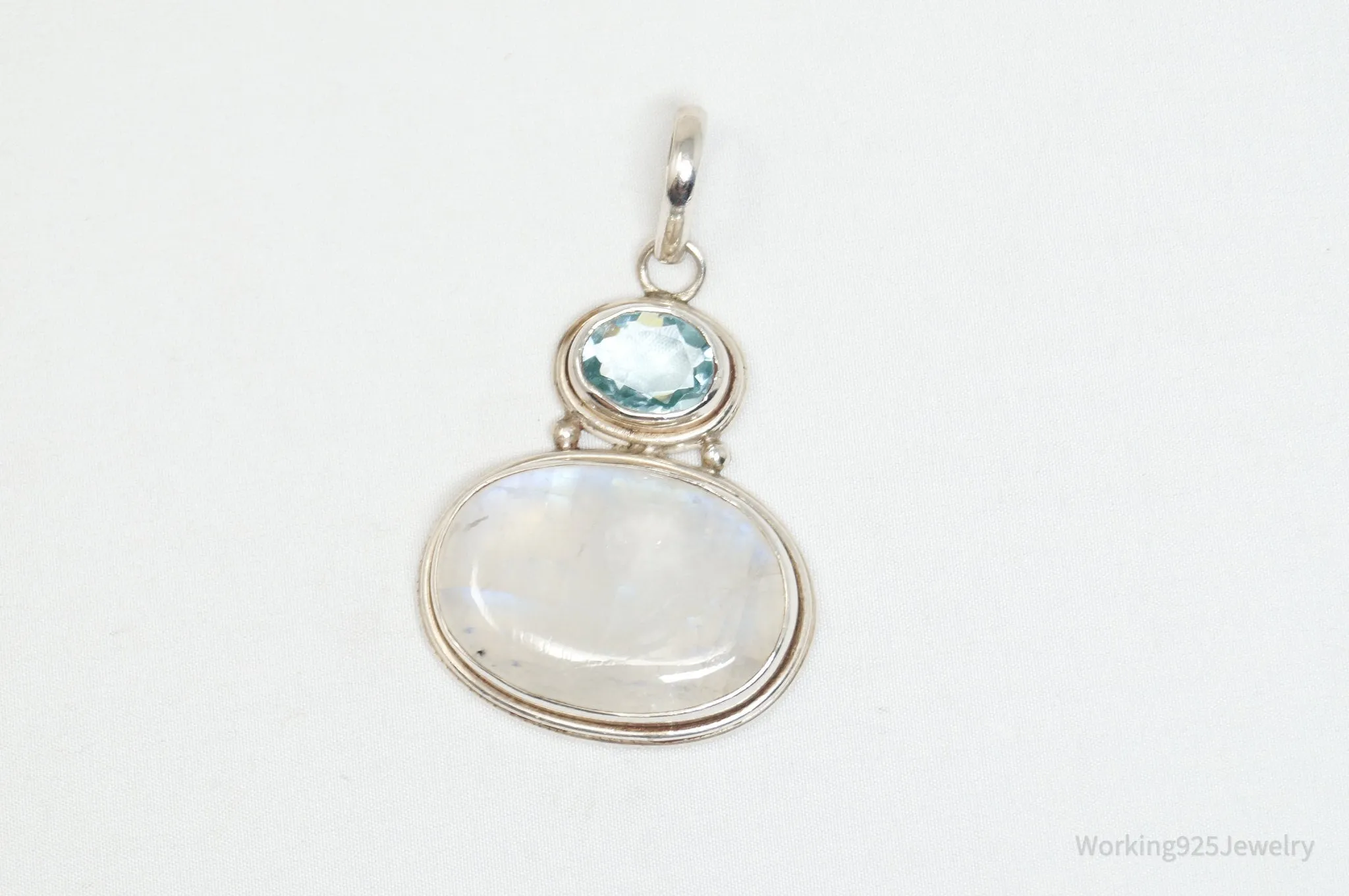 Vintage Blue Topaz Moonstone Sterling Silver Necklace Pendant