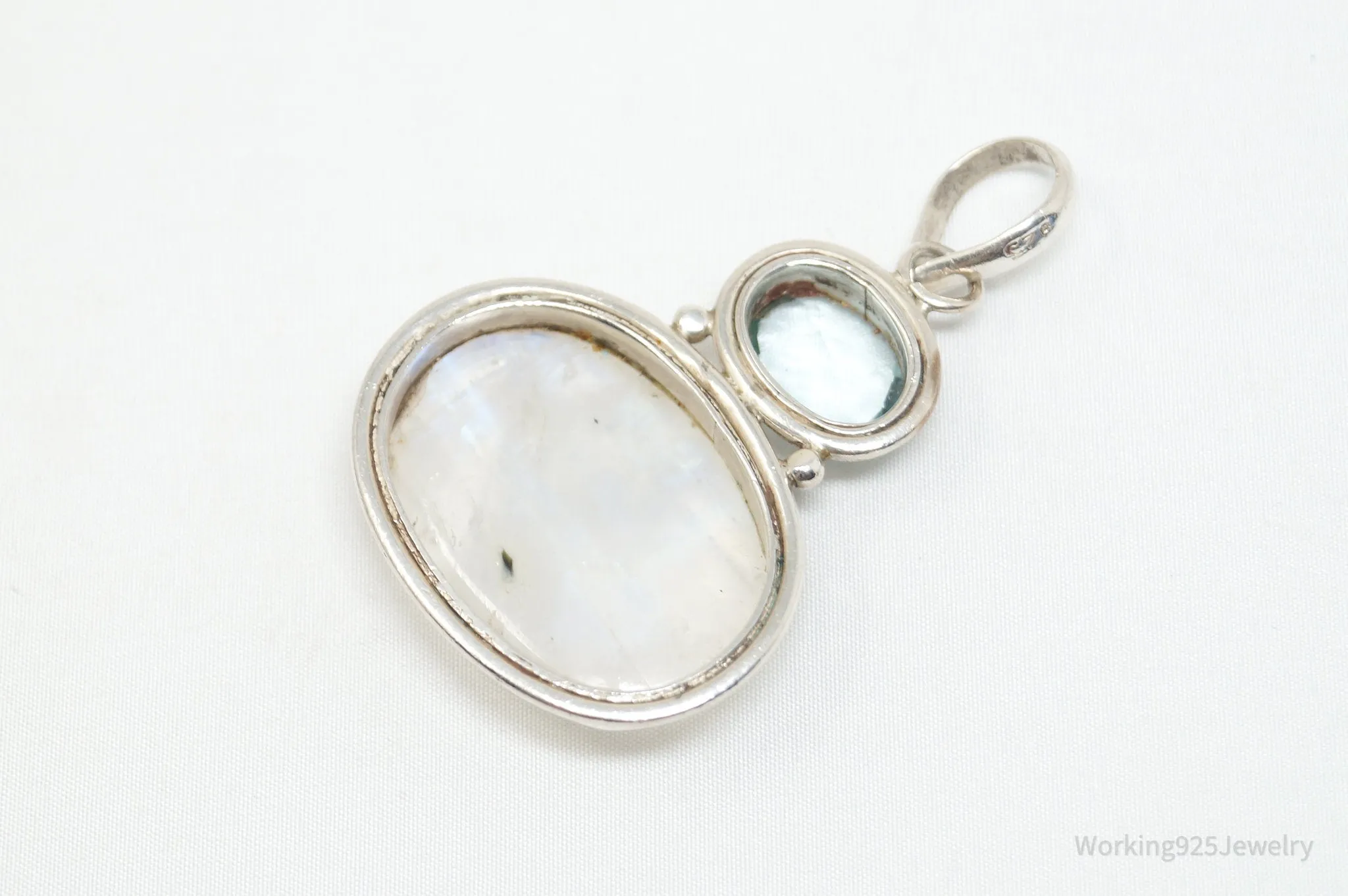 Vintage Blue Topaz Moonstone Sterling Silver Necklace Pendant