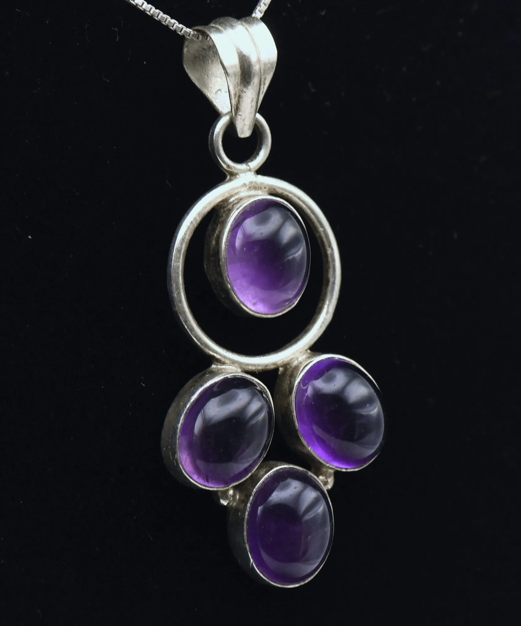 Vintage Handmade Amethyst Sterling Silver Pendant on Sterling Silver Chain Necklace - 20.25"