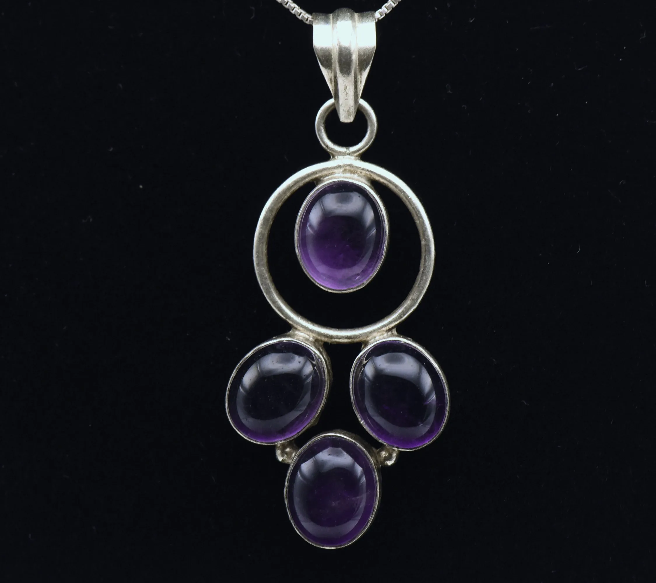 Vintage Handmade Amethyst Sterling Silver Pendant on Sterling Silver Chain Necklace - 20.25"