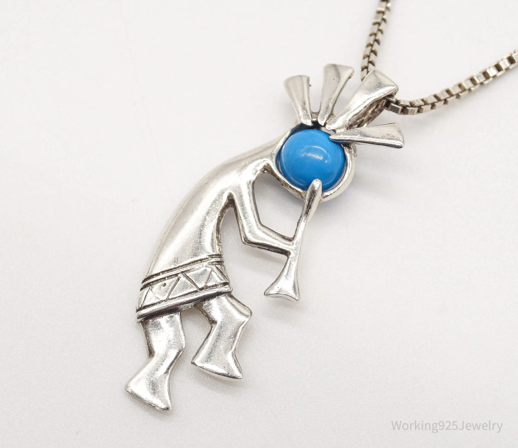 Vintage Handmade Native American Kokopelli Turquoise Sterling Silver Necklace