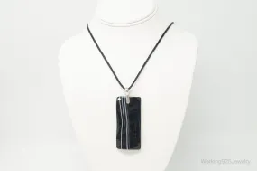 Vintage Large Rectangle Glass Sterling Silver Cord Necklace