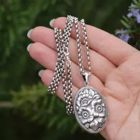 Vintage Silver Belcher Chain with Vintage Floral Embossed Locket, 27.2g