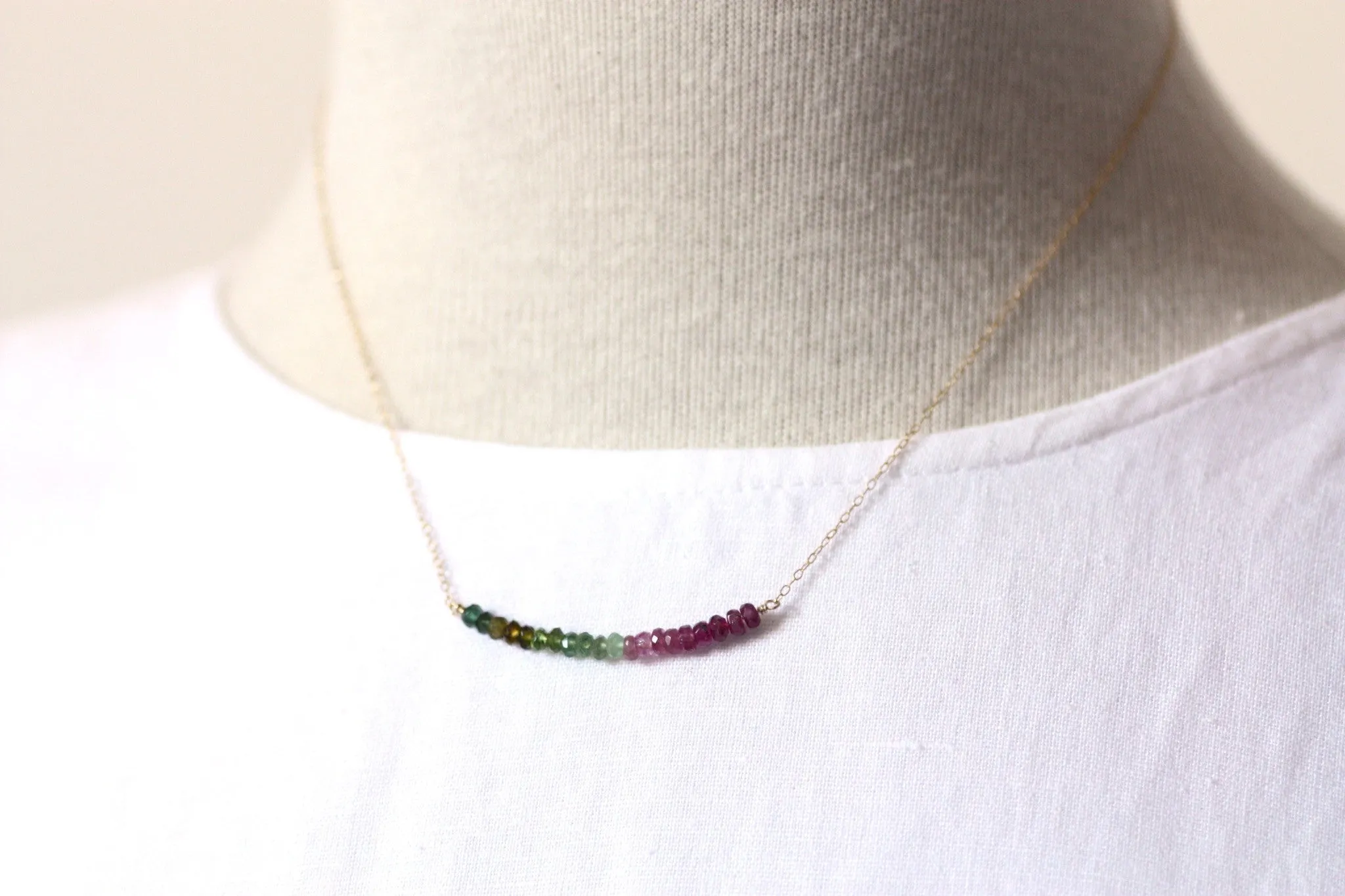 Watermelon Tourmaline Bar Necklace