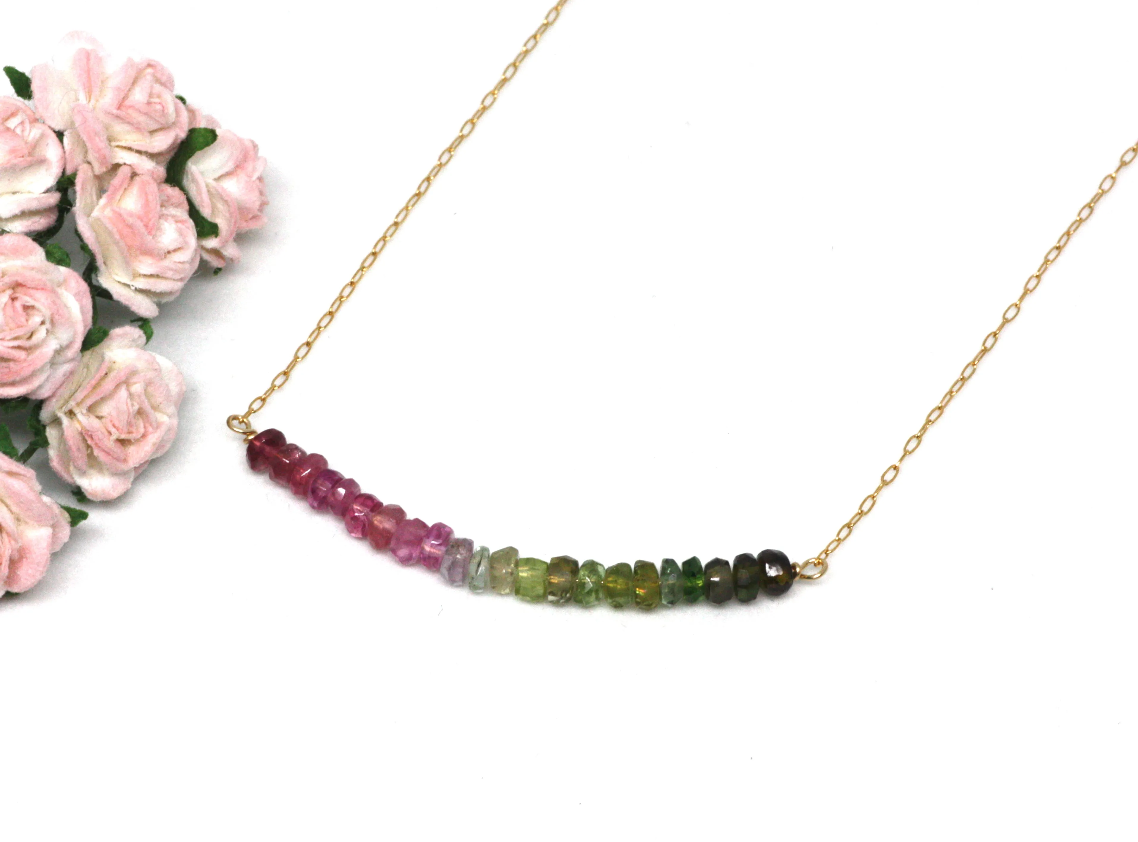 Watermelon Tourmaline Bar Necklace