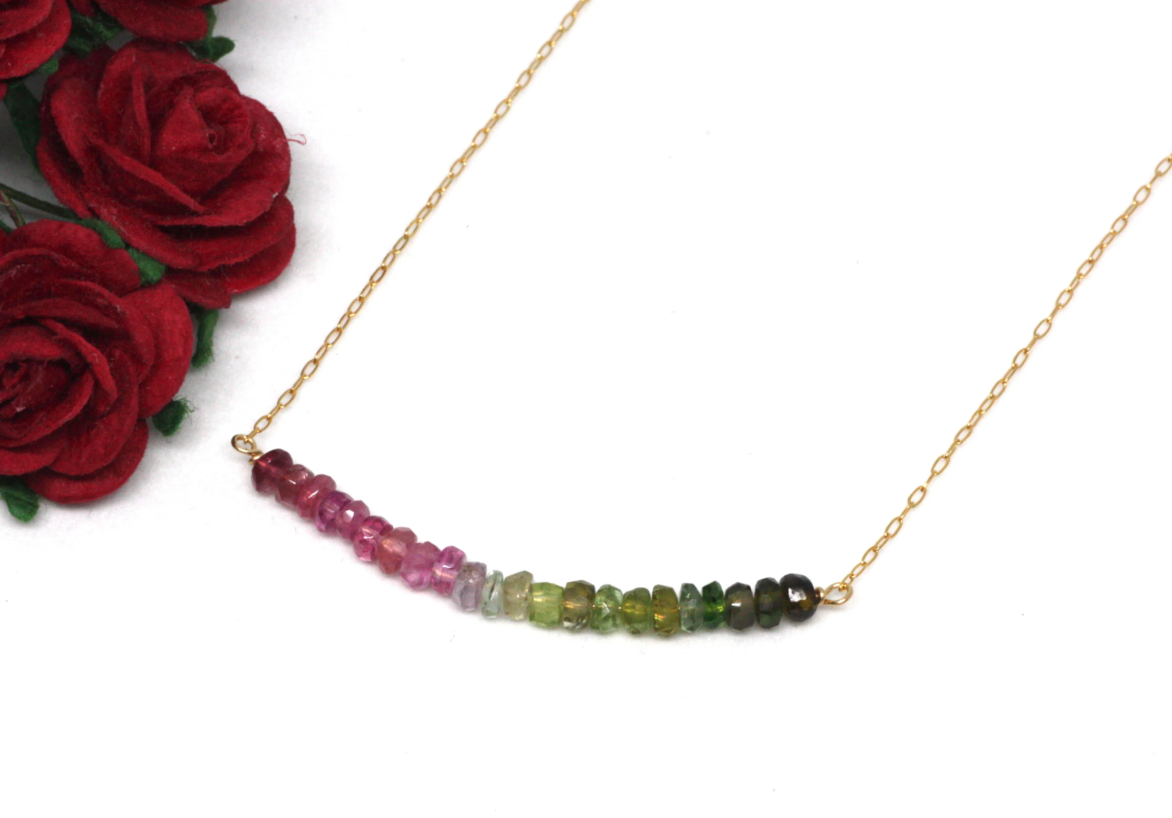 Watermelon Tourmaline Bar Necklace