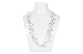 White Freshwater Keshi Pearl and Crystal Long Necklace