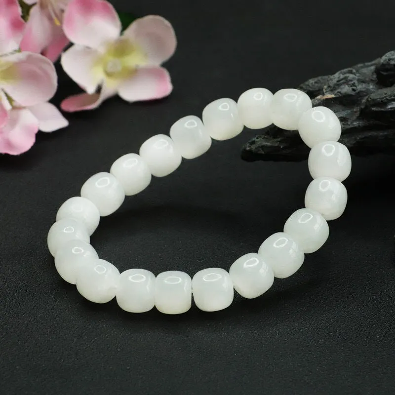 White Jade Bucket Beads Bracelet with Sterling Silver Needle - Fortune's Favor Collection