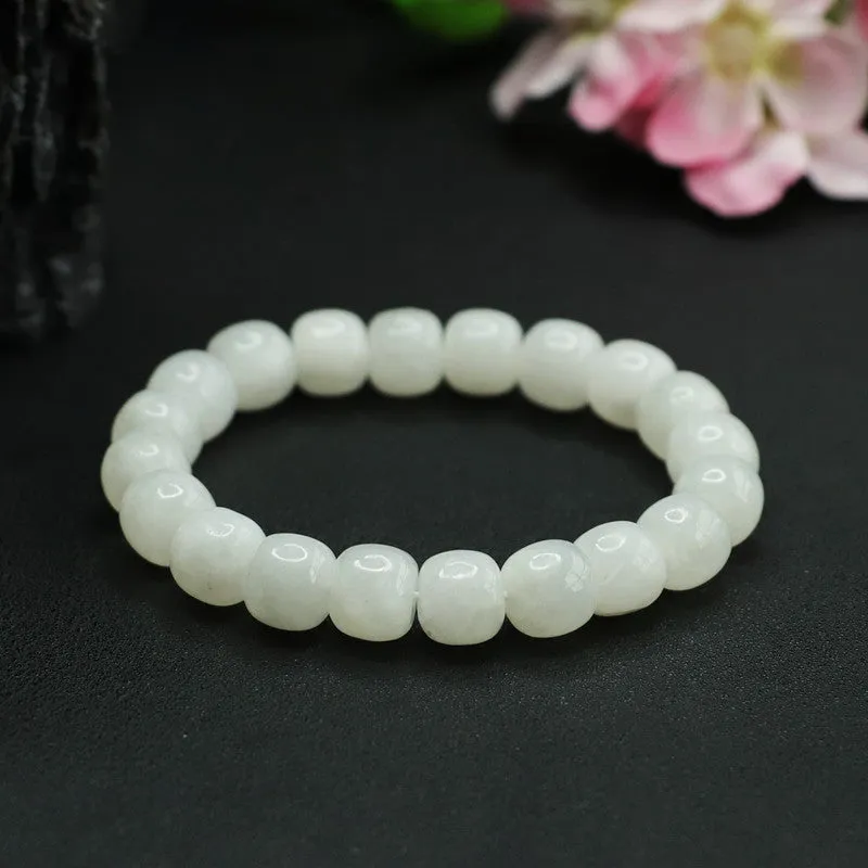 White Jade Bucket Beads Bracelet with Sterling Silver Needle - Fortune's Favor Collection