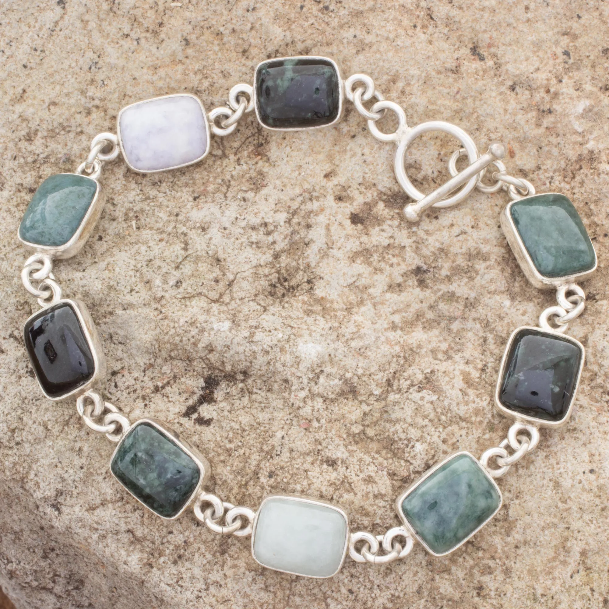 Ya'ax Chich Colors Jade & Silver Link Bracelet