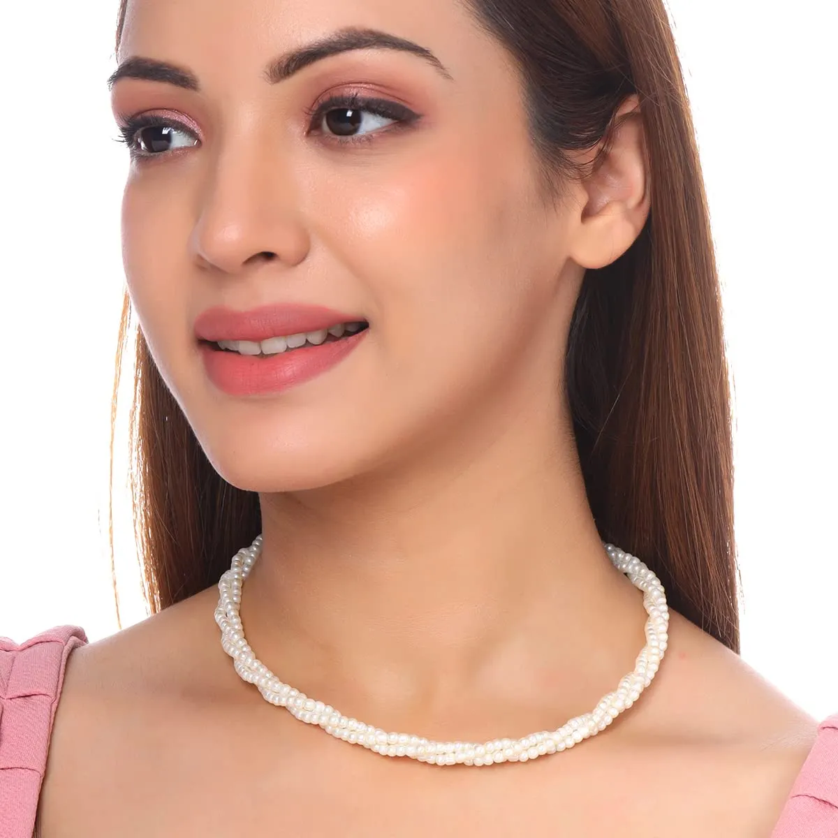 Yellow Chimes Necklace for Women and Girls Fashion White Pearl Necklace for Women Western Twisted Pearl Choker Necklace for Girls | Birthday Gift for girls and women Anniversary Gift for Wife